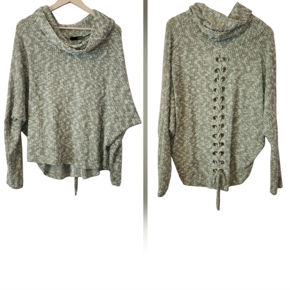 ARIELLA Women’s Cowl Neck Brushed Lace Up Back, color Silver, size L